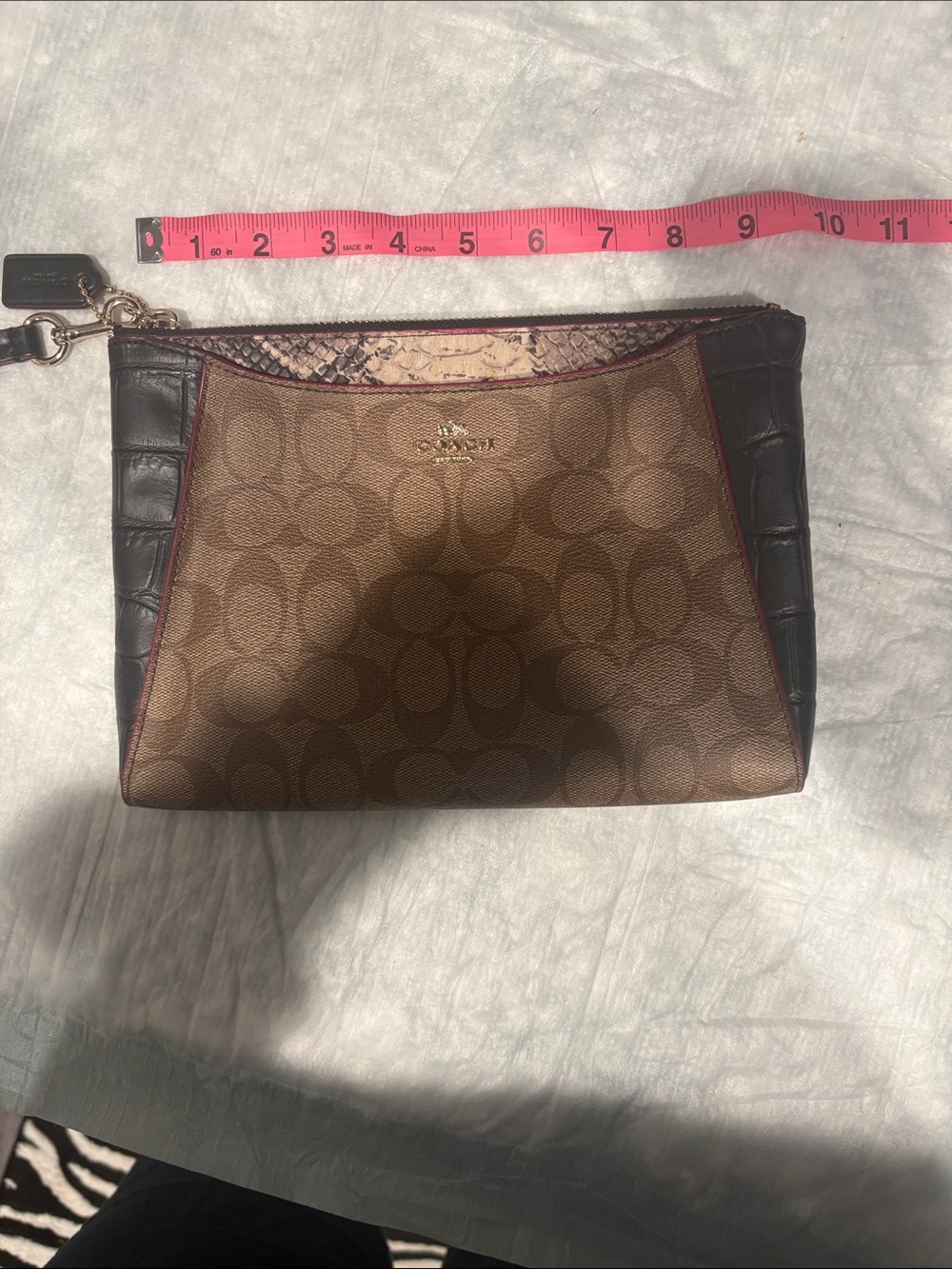 Coach Brown Signature Canvas Wristlet with Dark Brown Trim and Gold Hardware